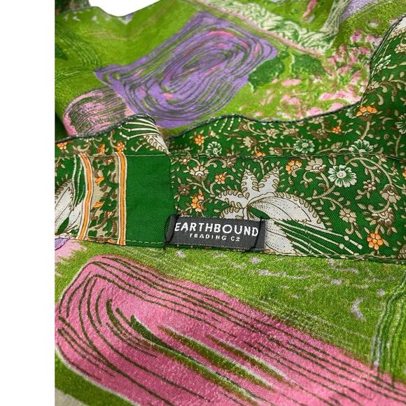 EARTHBOUND TRADING Co. WRAP SKIRT GREEN FLORAL SILK ONE SIZE FIT MOST FAIRY CORE - Picture 2 of 16